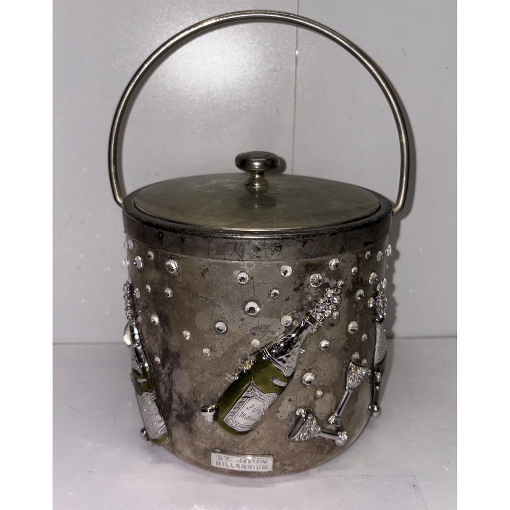 Vintage St John‎ Millennium Ice Bucket Swarovski Crystals 2000 Y2K Silver Plate